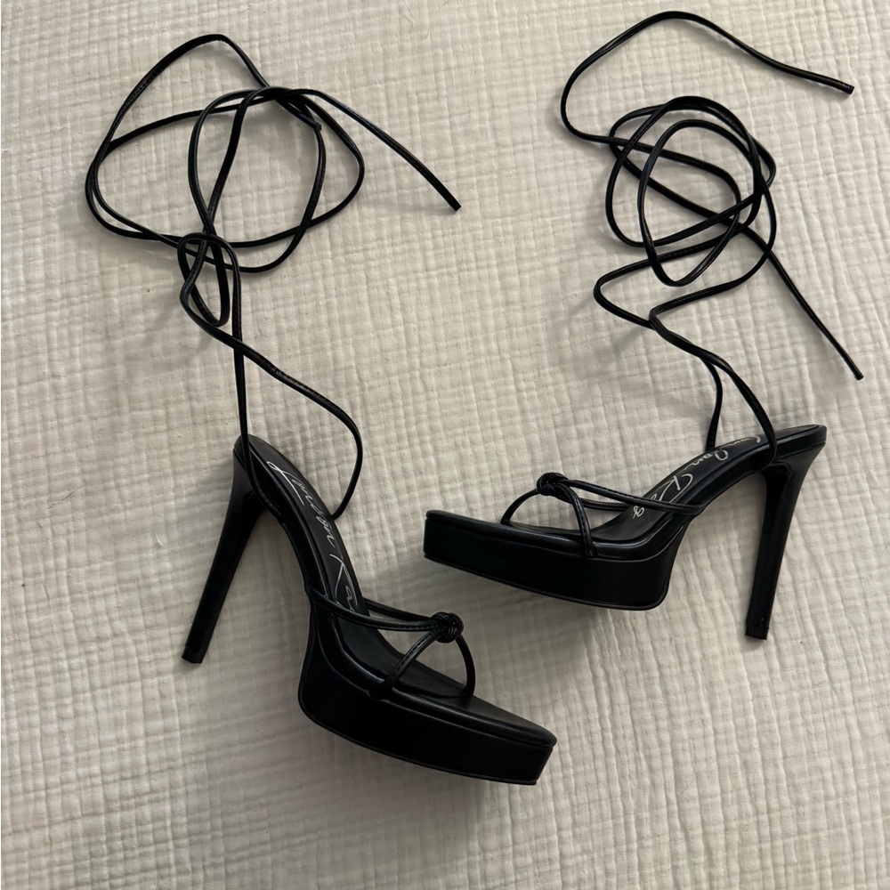 Black lace up platform heels